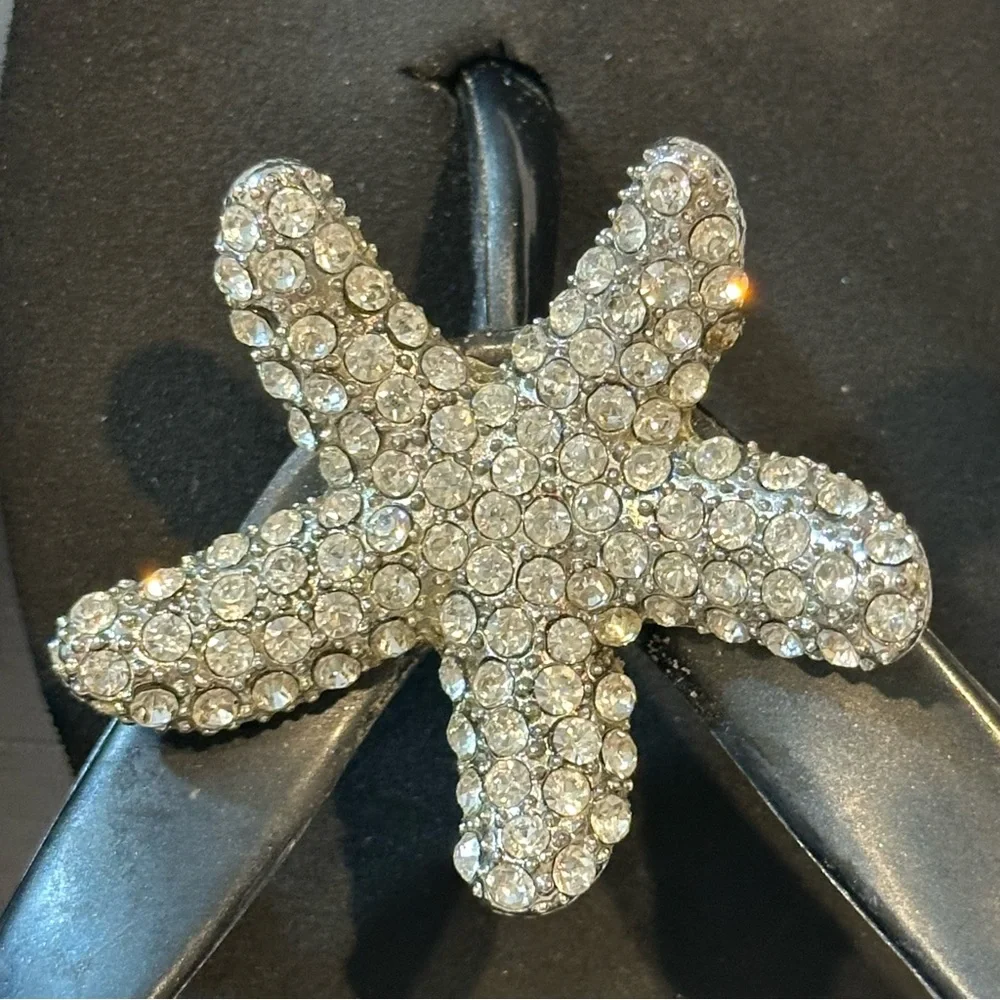 Tommy Bahama Black Rhinestone Starfish Flip Flops Size 9 Beach Glam Sandals - Picture 4 of 9